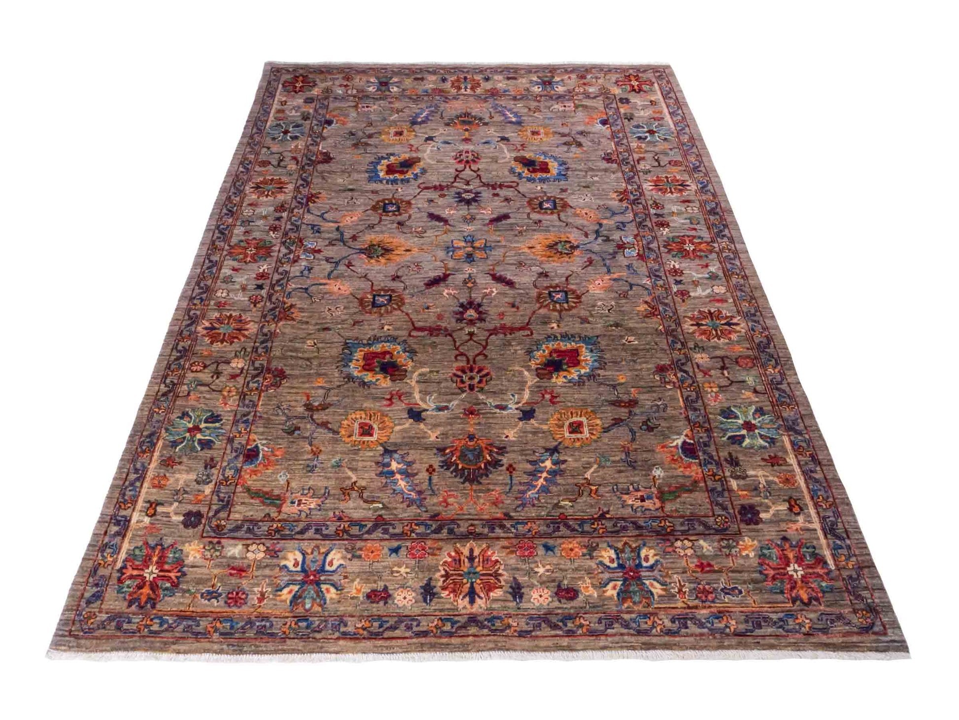 Handgeknüpfter Ziegler Farahan Orientteppich von Khademi aus Wolle, grau. Klassisches Allover-Design. Traditionell von Hand geknüpft in Afghanistan. Größe: 241 cm x 171 cm. Teppichnummer: RB3-1039. Verkauf durch Jupiter Intl.