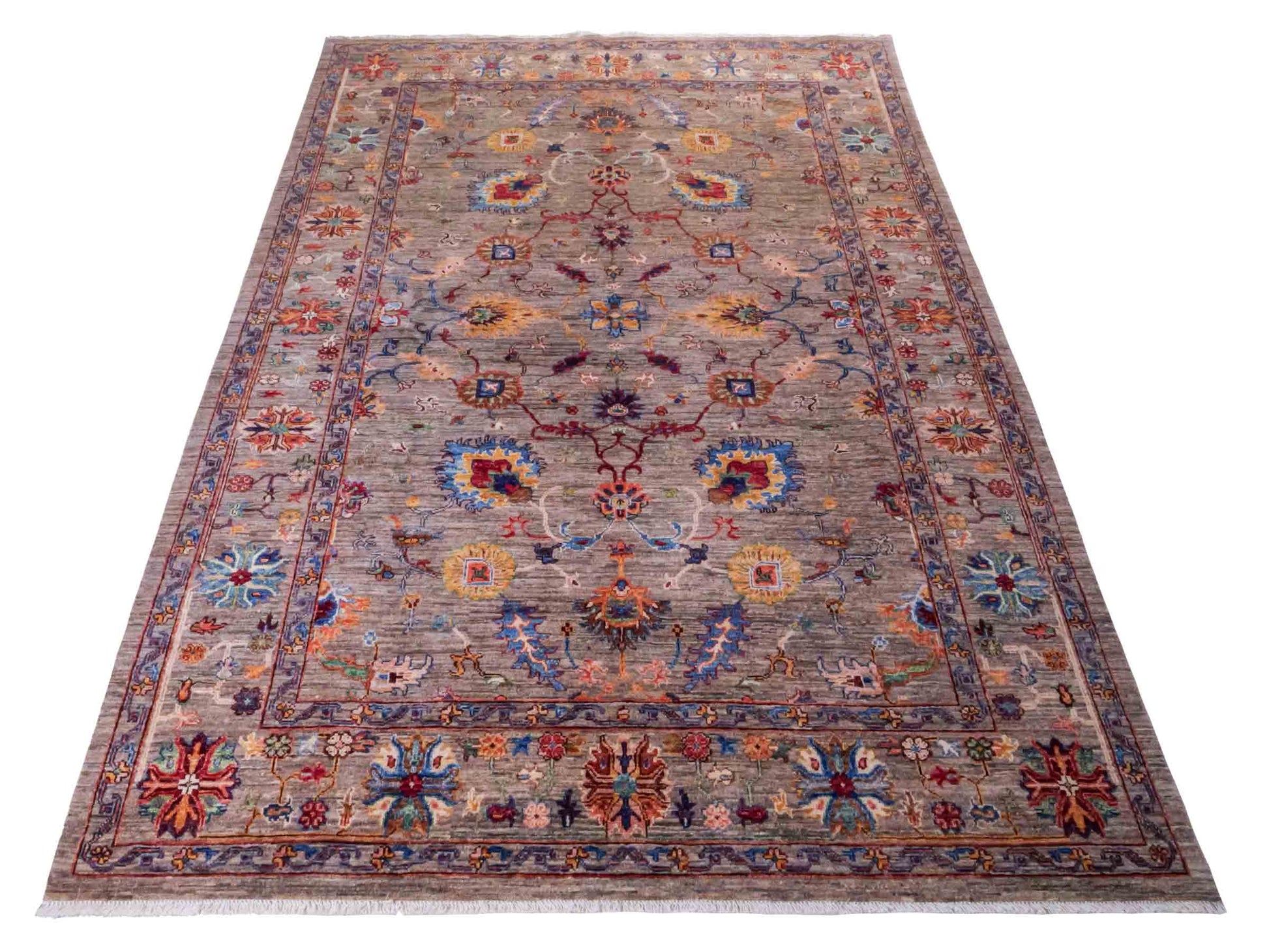 Handgeknüpfter Ziegler Farahan Orientteppich von Khademi aus Wolle, grau. Klassisches Allover-Design. Traditionell von Hand geknüpft in Afghanistan. Größe: 241 cm x 171 cm. Teppichnummer: RB3-1039. Verkauf durch Jupiter Intl.