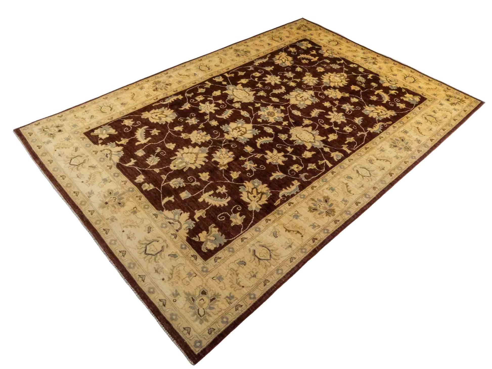Handgeknüpfter Ziegler Farahan Orientteppich von Khademi aus Wolle, braun, beige, gold. Klassisches Allover-Design. Von Hand geknüpft in Afghanistan. Größe: 272 cm x 186 cm. Teppichnummer: RB3-1008. Verkauf durch Jupiter Intl.