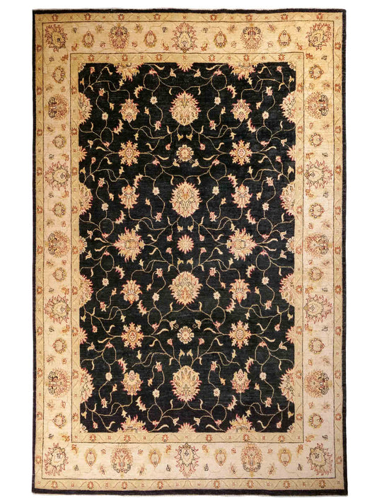 Handgeknüpfter Ziegler Farahan Orientteppich von Khademi aus Wolle, schwarz, gold, beige. Klassisches Allover-Design. Traditionell von Hand geknüpft in Afghanistan. Größe: 284 cm x 219 cm. Teppichnummer: RB3-1055. Verkauf durch Jupiter Intl.