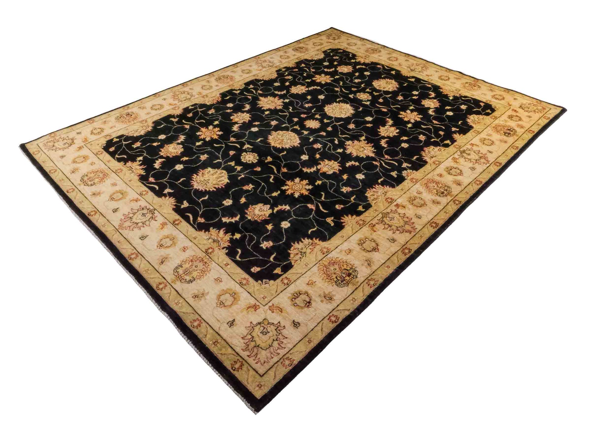 Handgeknüpfter Ziegler Farahan Orientteppich von Khademi aus Wolle, schwarz, gold, beige. Klassisches Allover-Design. Traditionell von Hand geknüpft in Afghanistan. Größe: 284 cm x 219 cm. Teppichnummer: RB3-1055. Verkauf durch Jupiter Intl.