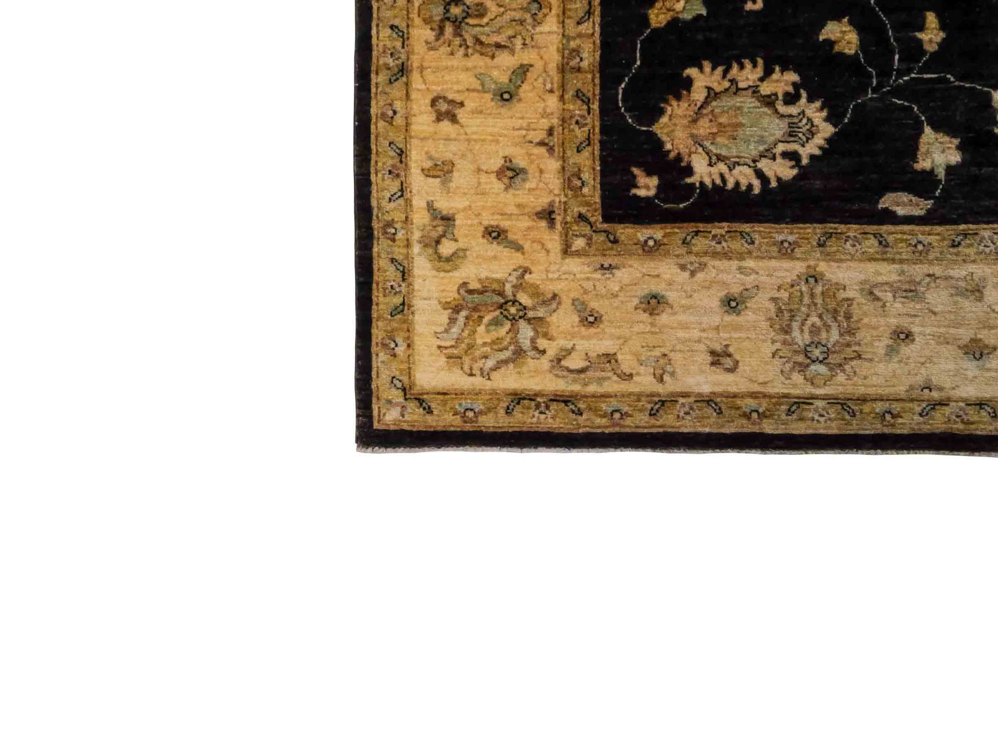 Handgeknüpfter Ziegler Farahan Orientteppich von Khademi aus Wolle, schwarz, gold, beige. Klassisches Allover-Design. Traditionell von Hand geknüpft in Afghanistan. Größe: 296 cm x 202 cm. Teppichnummer: RB3-1040. Verkauf durch Jupiter Intl.