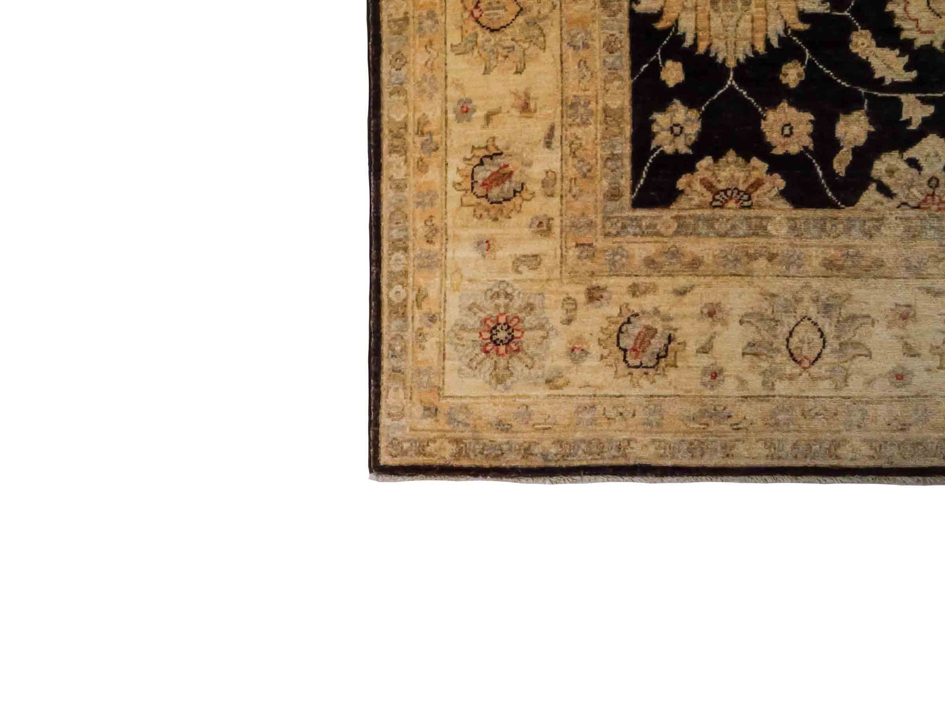 Handgeknüpfter Ziegler Farahan Orientteppich von Khademi aus Wolle, schwarz, gold, beige. Klassisches Allover-Design. Traditionell von Hand geknüpft in Afghanistan. Größe: 302 cm x 210 cm. Teppichnummer: RB3-1041. Verkauf durch Jupiter Intl.
