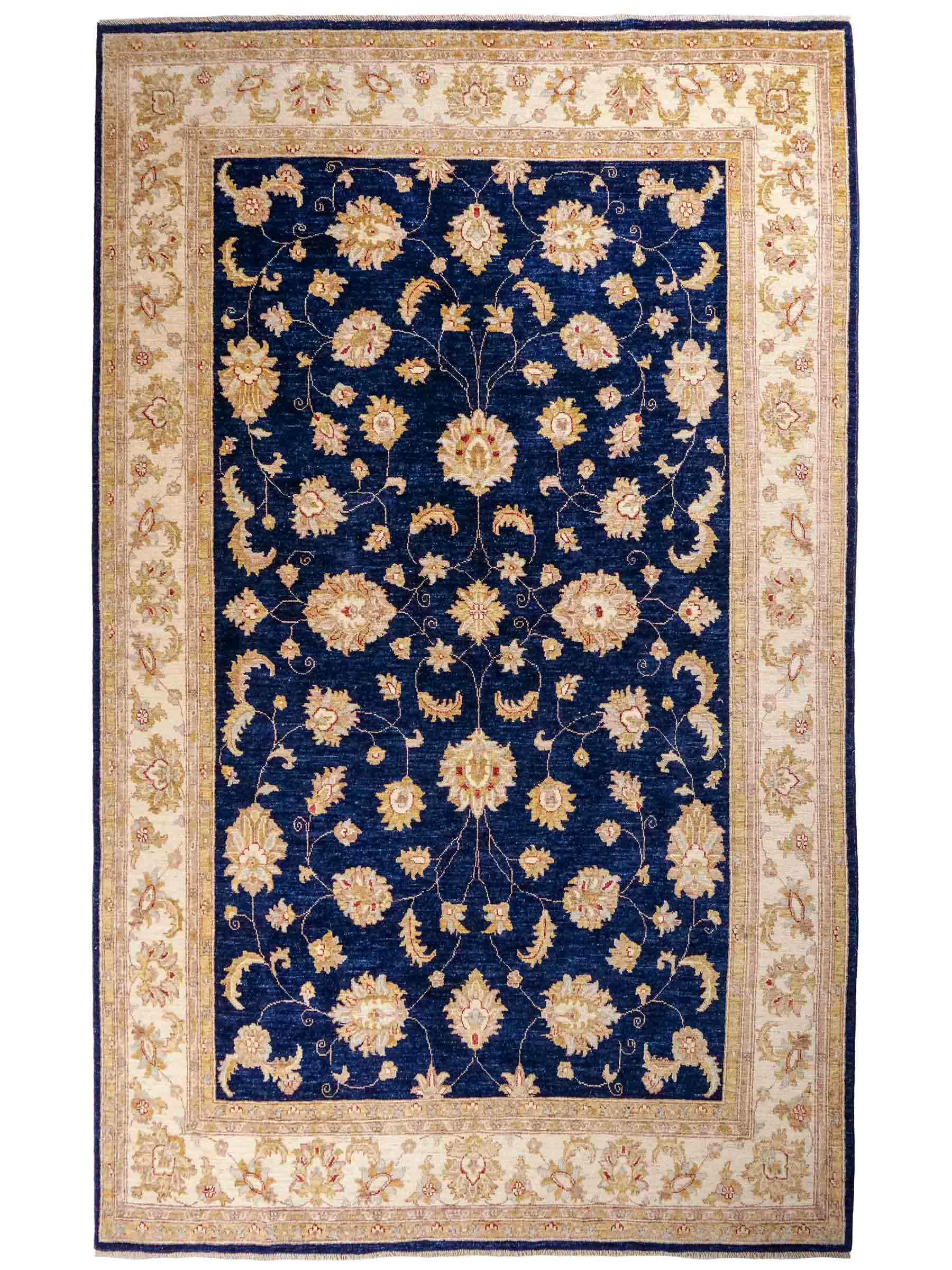 Handgeknüpfter Ziegler Farahan Orientteppich von Khademi aus Wolle, blau, navy, gold, beige. Klassisches Allover-Design. Traditionell von Hand geknüpft in Afghanistan. Größe: 304 cm x 201 cm. Teppichnummer: RB3-1021. Verkauf durch Jupiter Intl.