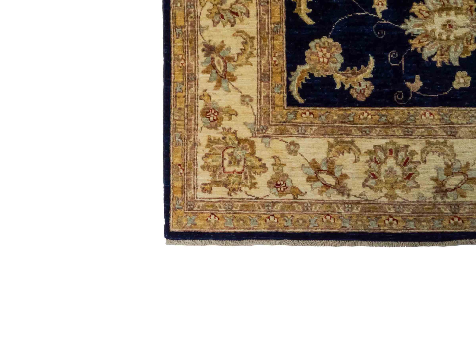 Handgeknüpfter Ziegler Farahan Orientteppich von Khademi aus Wolle, blau, navy, gold, beige. Klassisches Allover-Design. Traditionell von Hand geknüpft in Afghanistan. Größe: 304 cm x 201 cm. Teppichnummer: RB3-1021. Verkauf durch Jupiter Intl.