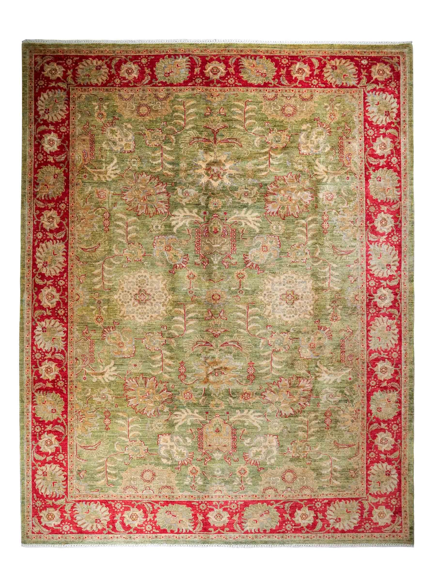 Handgeknüpfter Ziegler Farahan Orientteppich von Khademi aus Wolle, grün, rot. Klassisches Allover-Design. Traditionell von Hand geknüpft in Afghanistan. Größe: 306 cm x 242 cm. Teppichnummer: RB3-1016. Verkauf durch Jupiter Intl.