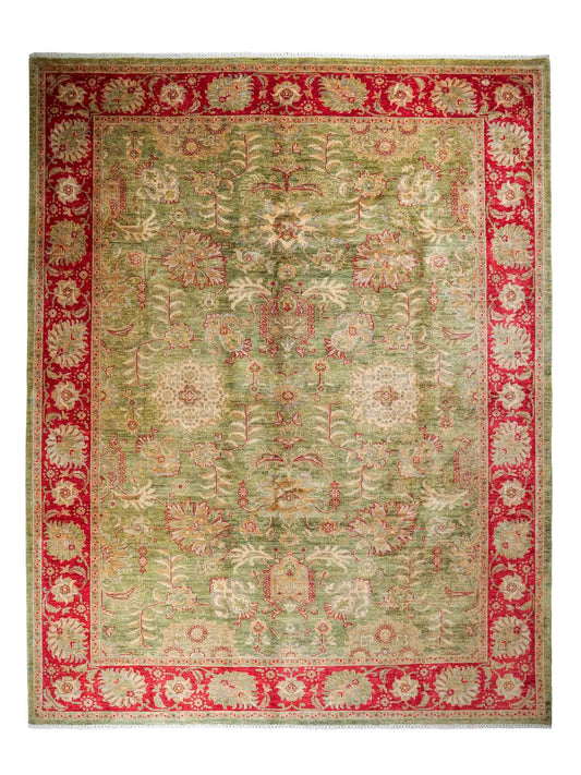 Handgeknüpfter Ziegler Farahan Orientteppich von Khademi aus Wolle, grün, rot. Klassisches Allover-Design. Traditionell von Hand geknüpft in Afghanistan. Größe: 306 cm x 242 cm. Teppichnummer: RB3-1016. Verkauf durch Jupiter Intl.