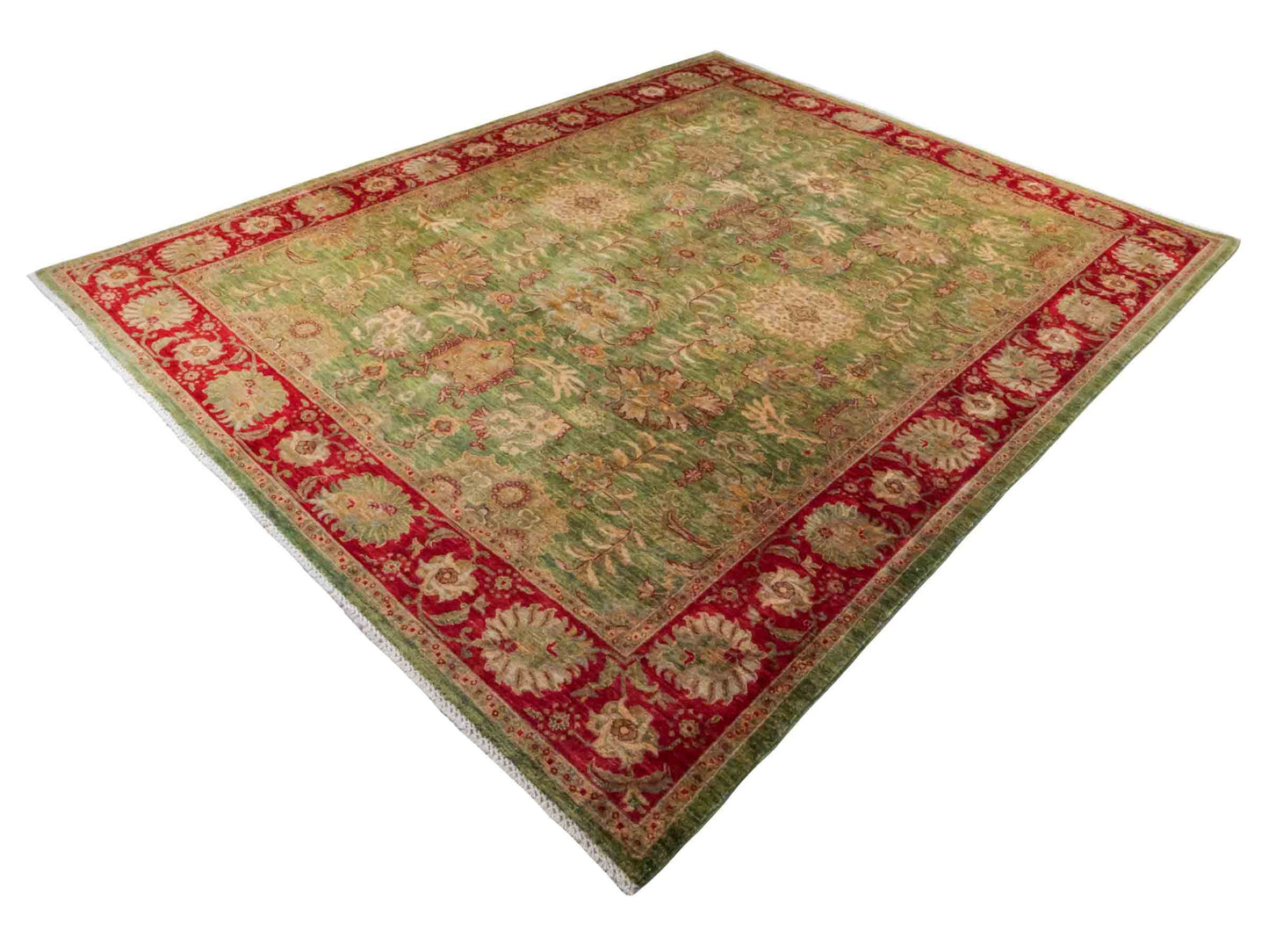 Handgeknüpfter Ziegler Farahan Orientteppich von Khademi aus Wolle, grün, rot. Klassisches Allover-Design. Traditionell von Hand geknüpft in Afghanistan. Größe: 306 cm x 242 cm. Teppichnummer: RB3-1016. Verkauf durch Jupiter Intl.