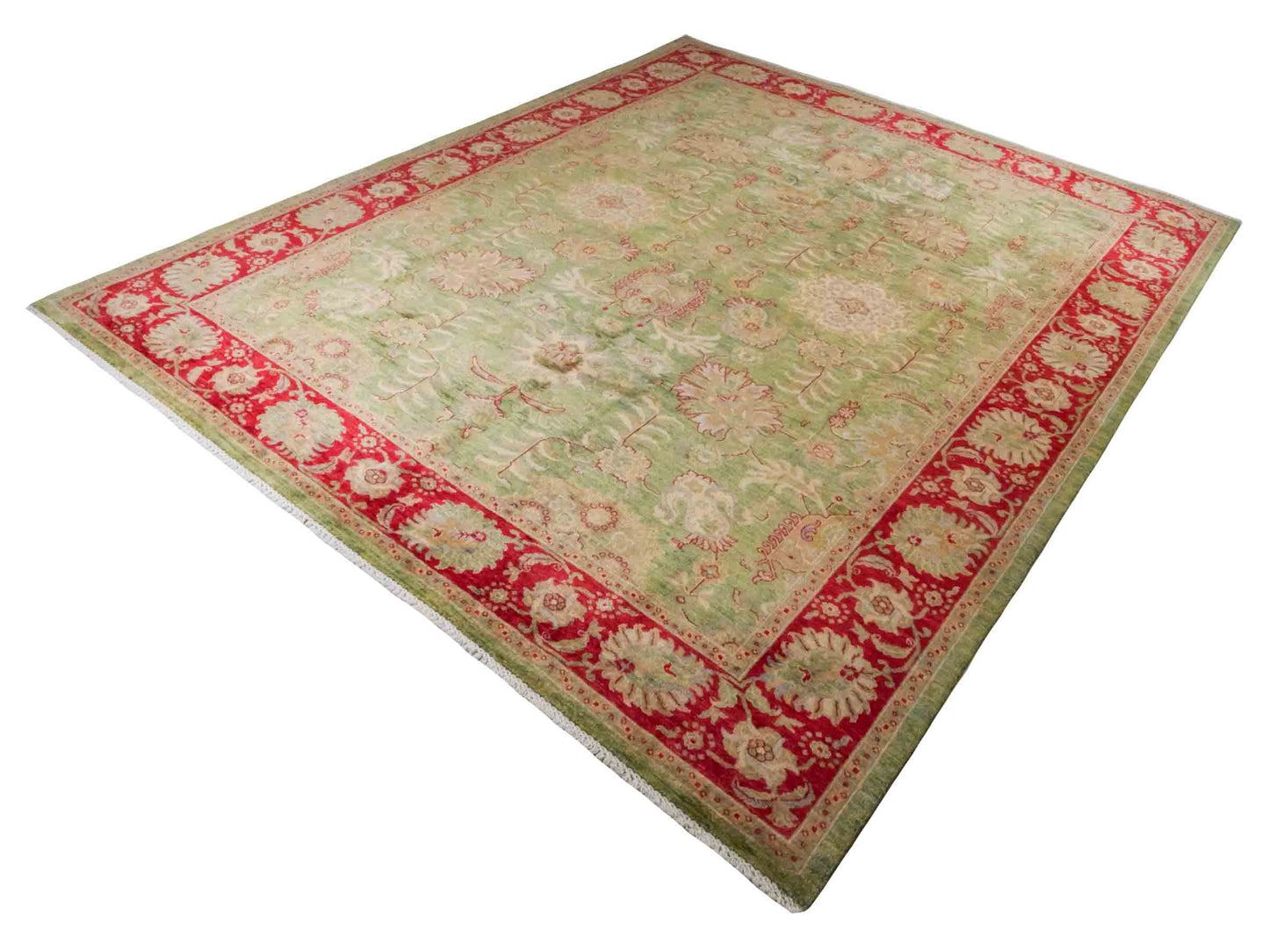 Handgeknüpfter Ziegler Farahan Orientteppich von Khademi aus Wolle, grün, rot. Klassisches Allover-Design. Traditionell von Hand geknüpft in Afghanistan. Größe: 306 cm x 242 cm. Teppichnummer: RB3-1016. Verkauf durch Jupiter Intl.