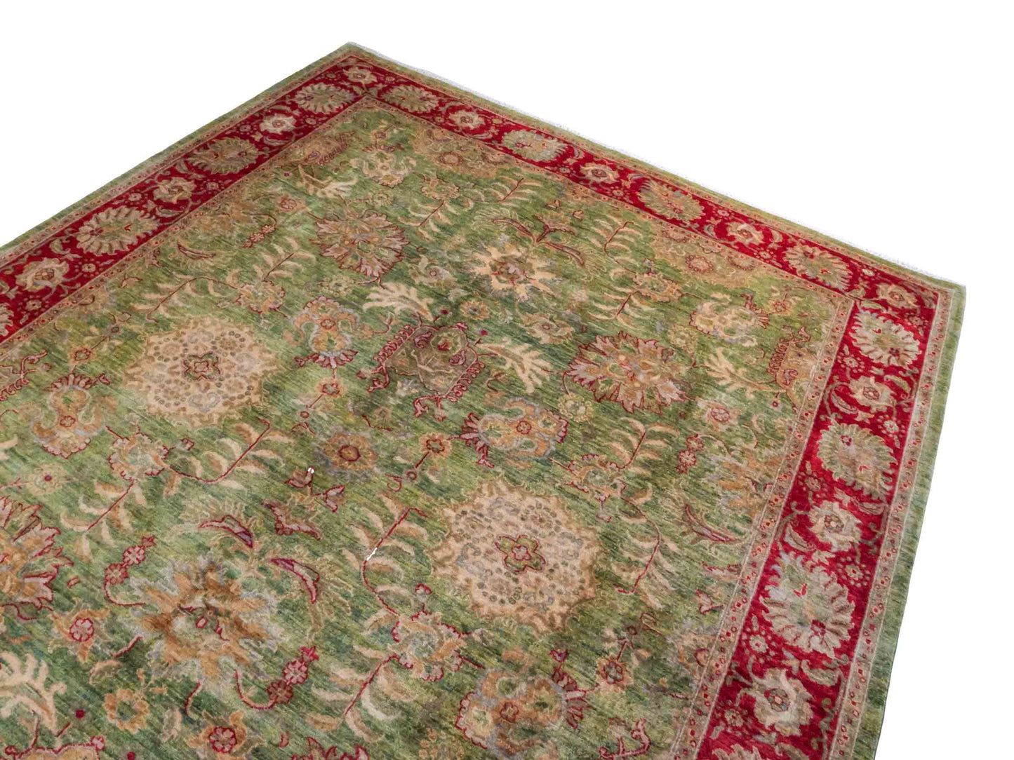 Handgeknüpfter Ziegler Farahan Orientteppich von Khademi aus Wolle, grün, rot. Klassisches Allover-Design. Traditionell von Hand geknüpft in Afghanistan. Größe: 306 cm x 242 cm. Teppichnummer: RB3-1016. Verkauf durch Jupiter Intl.
