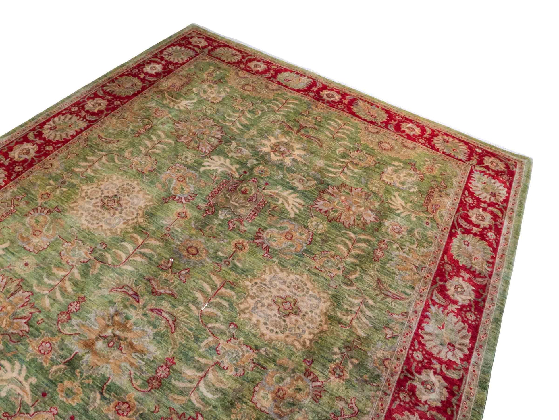 Handgeknüpfter Ziegler Farahan Orientteppich von Khademi aus Wolle, grün, rot. Klassisches Allover-Design. Traditionell von Hand geknüpft in Afghanistan. Größe: 306 cm x 242 cm. Teppichnummer: RB3-1016. Verkauf durch Jupiter Intl.
