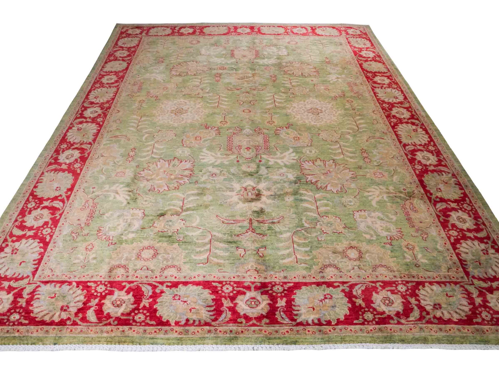 Handgeknüpfter Ziegler Farahan Orientteppich von Khademi aus Wolle, grün, rot. Klassisches Allover-Design. Traditionell von Hand geknüpft in Afghanistan. Größe: 306 cm x 242 cm. Teppichnummer: RB3-1016. Verkauf durch Jupiter Intl.