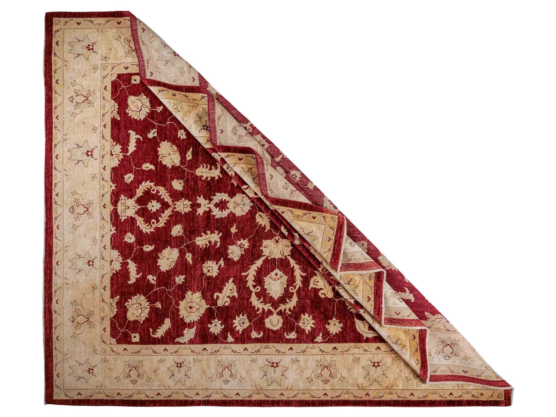 Handgeknüpfter Ziegler Farahan Orientteppich von Khademi aus Wolle, rot, weinrot, gold, beige. Klassisches Allover-Design. Traditionell von Hand geknüpft in Afghanistan. Größe: 309 cm x 248 cm. Teppichnummer: RB3-1022. Verkauf durch Jupiter Intl.