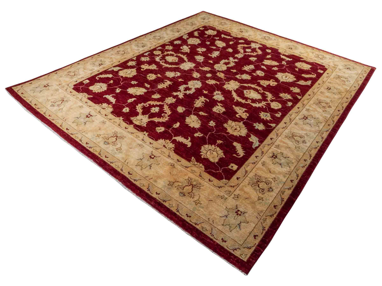 Handgeknüpfter Ziegler Farahan Orientteppich von Khademi aus Wolle, rot, weinrot, gold, beige. Klassisches Allover-Design. Traditionell von Hand geknüpft in Afghanistan. Größe: 309 cm x 248 cm. Teppichnummer: RB3-1022. Verkauf durch Jupiter Intl.