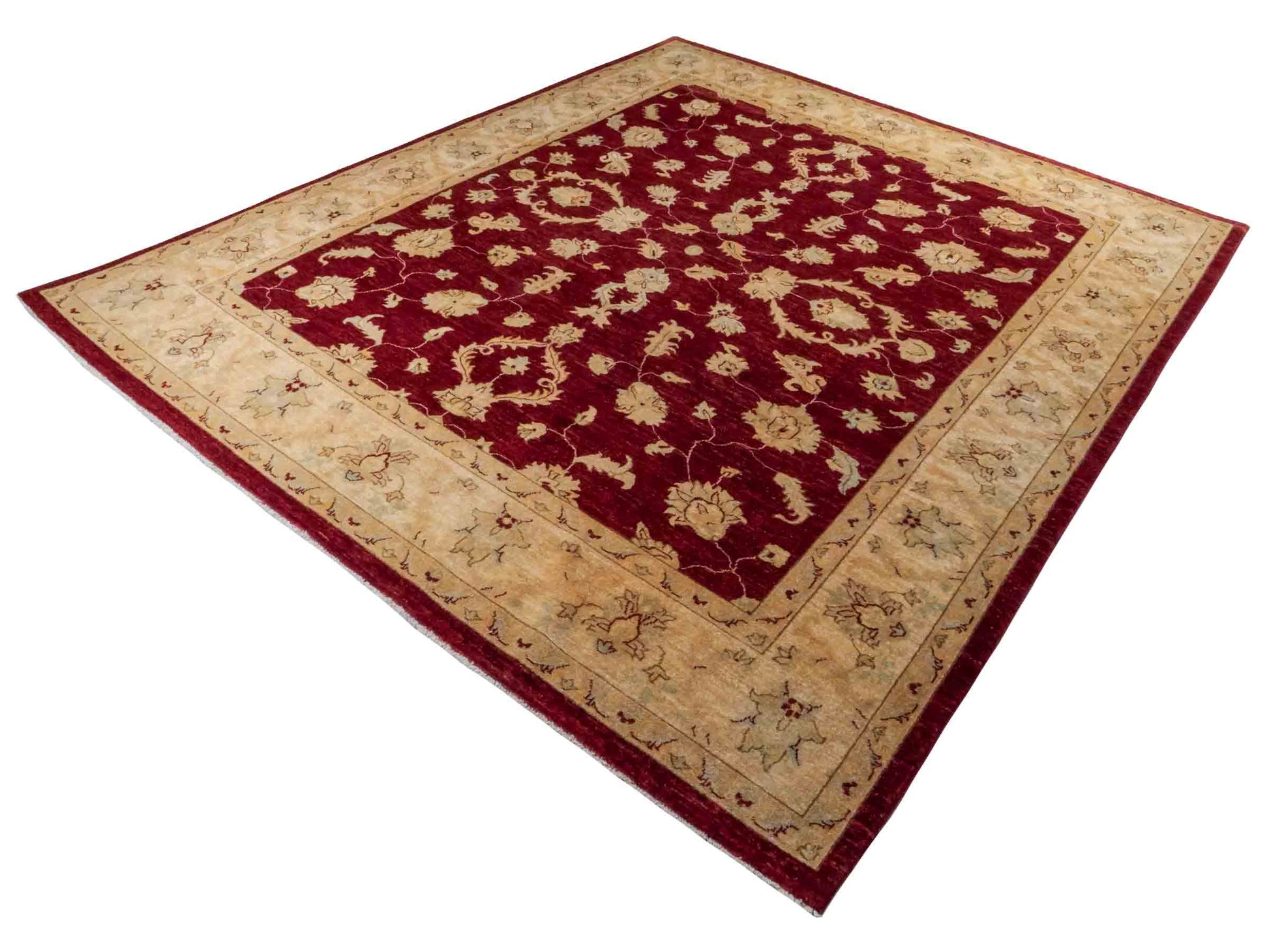 Handgeknüpfter Ziegler Farahan Orientteppich von Khademi aus Wolle, rot, weinrot, gold, beige. Klassisches Allover-Design. Traditionell von Hand geknüpft in Afghanistan. Größe: 309 cm x 248 cm. Teppichnummer: RB3-1022. Verkauf durch Jupiter Intl.