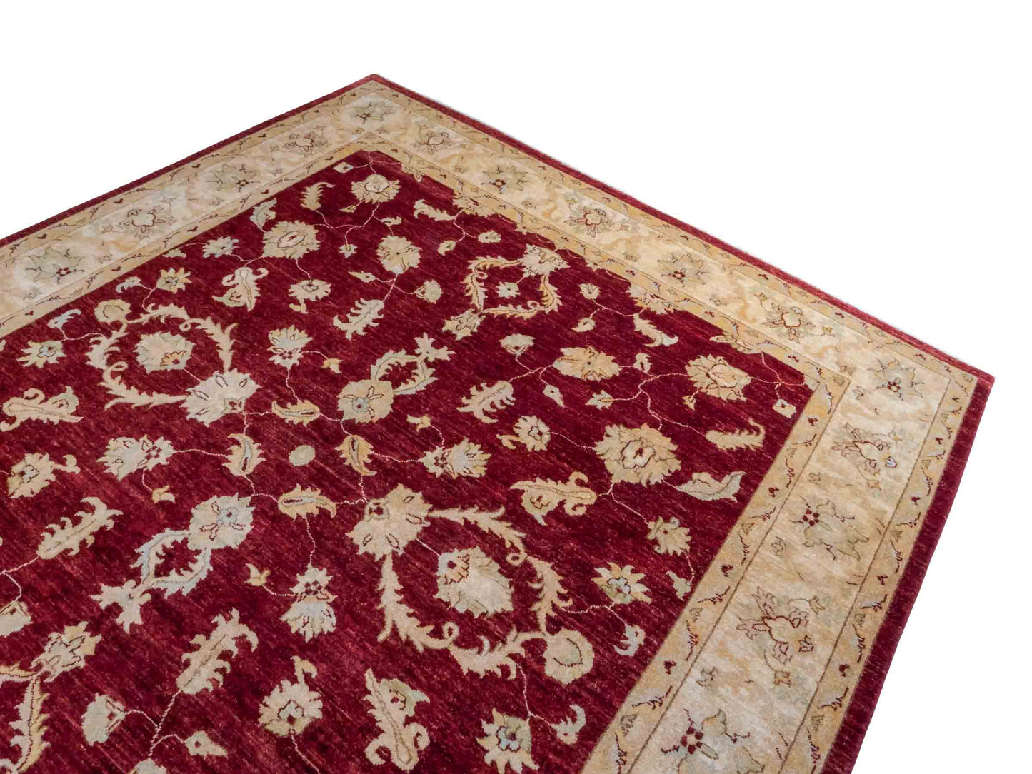 Handgeknüpfter Ziegler Farahan Orientteppich von Khademi aus Wolle, rot, weinrot, gold, beige. Klassisches Allover-Design. Traditionell von Hand geknüpft in Afghanistan. Größe: 309 cm x 248 cm. Teppichnummer: RB3-1022. Verkauf durch Jupiter Intl.