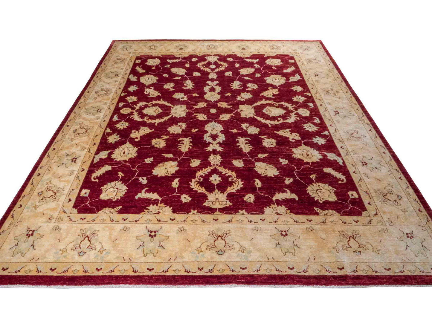Handgeknüpfter Ziegler Farahan Orientteppich von Khademi aus Wolle, rot, weinrot, gold, beige. Klassisches Allover-Design. Traditionell von Hand geknüpft in Afghanistan. Größe: 309 cm x 248 cm. Teppichnummer: RB3-1022. Verkauf durch Jupiter Intl.