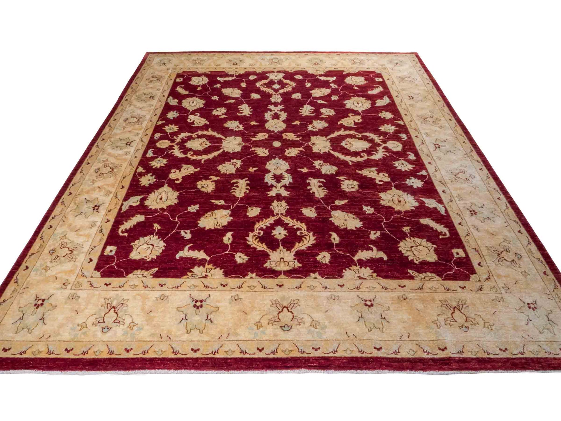 Handgeknüpfter Ziegler Farahan Orientteppich von Khademi aus Wolle, rot, weinrot, gold, beige. Klassisches Allover-Design. Traditionell von Hand geknüpft in Afghanistan. Größe: 309 cm x 248 cm. Teppichnummer: RB3-1022. Verkauf durch Jupiter Intl.