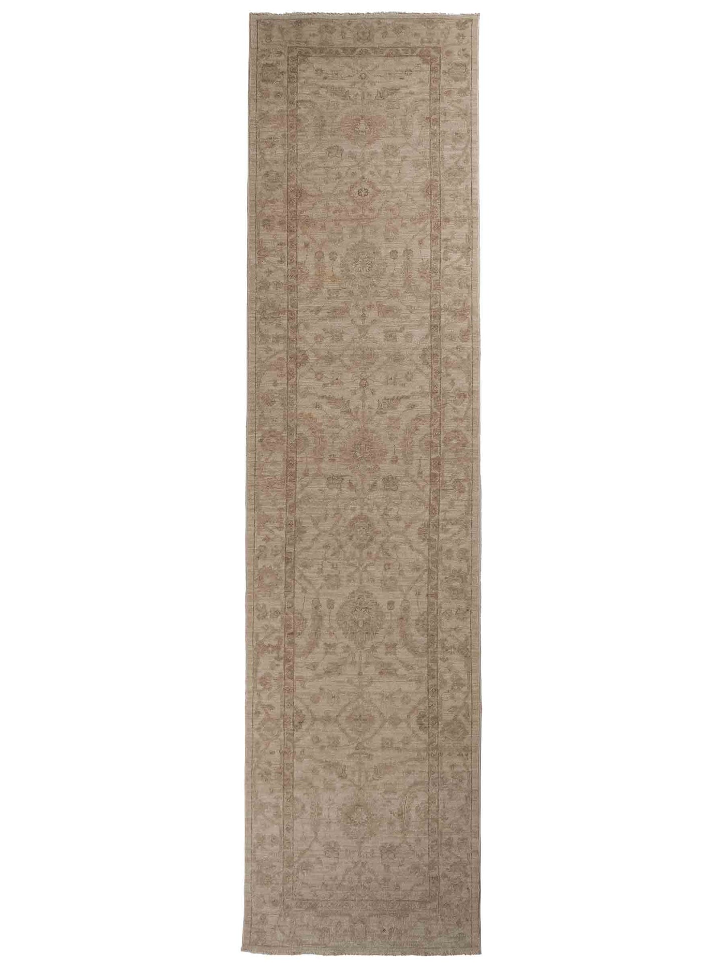 Handgeknüpfter Ziegler Farahan Läufer-Orientteppich von Khademi aus Wolle, beige. Klassisches Allover-Design. Von Hand geknüpft in Afghanistan. Größe: 321 cm x 75 cm. Teppichnummer: RB3-1000. Verkauf durch Jupiter Intl.