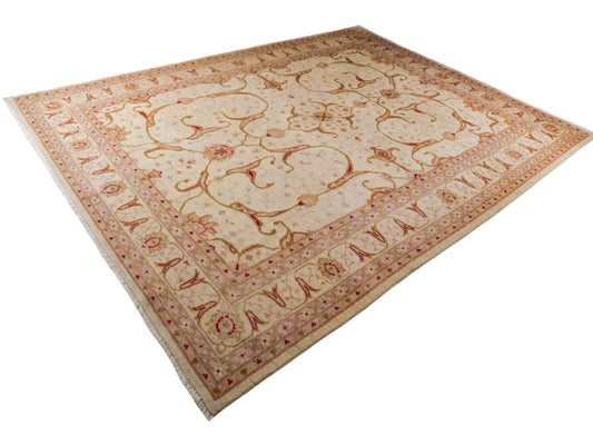 Handgeknüpfter Ziegler Farahan Orientteppich von Khademi aus Wolle, beige, gold, creme. Klassisches Allover-Design. Traditionell von Hand geknüpft in Afghanistan. Größe: 356 cm x 271 cm. Teppichnummer: RB3-1018. Verkauf durch Jupiter Intl.