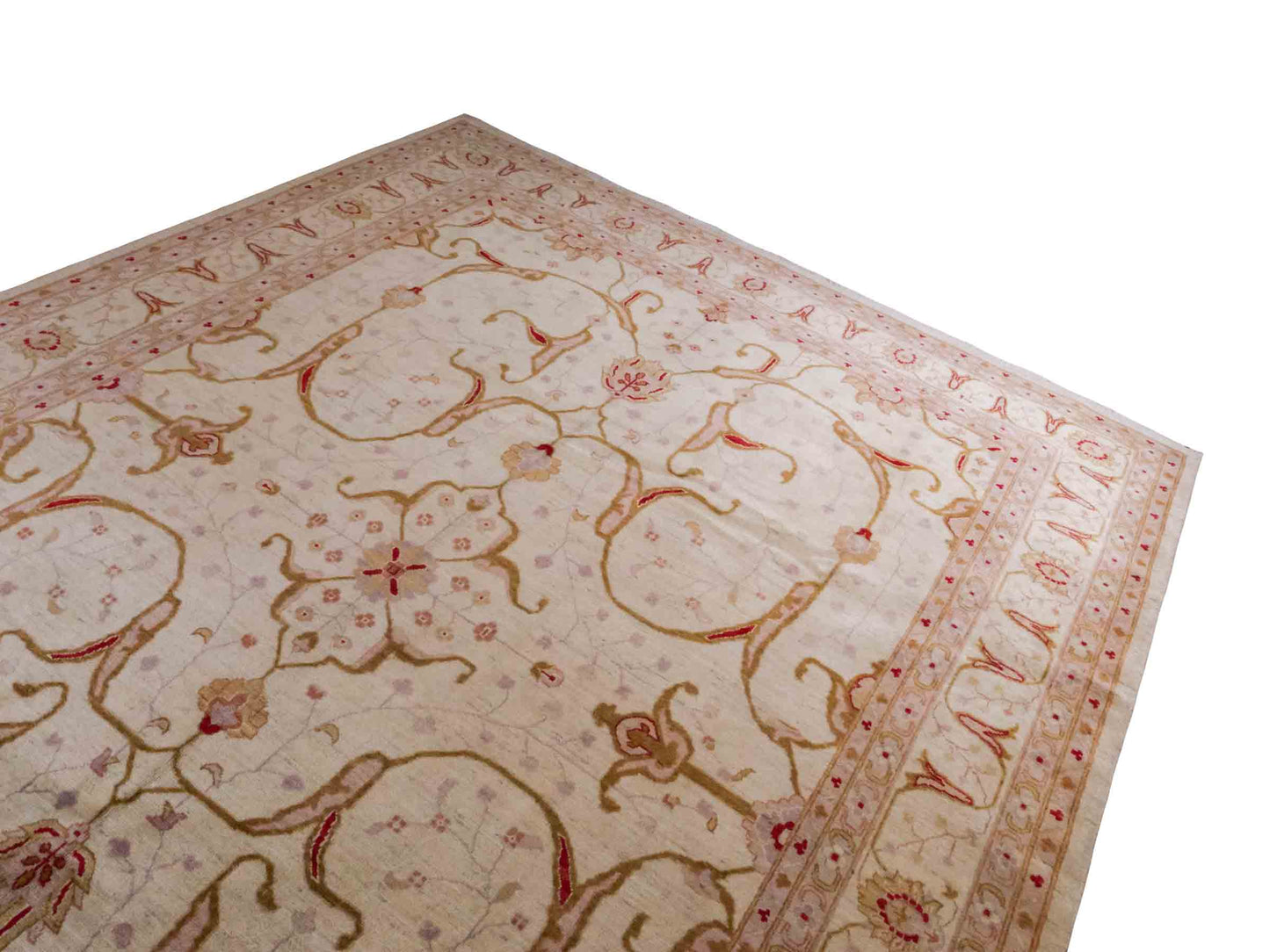 Handgeknüpfter Ziegler Farahan Orientteppich von Khademi aus Wolle, beige, gold, creme. Klassisches Allover-Design. Traditionell von Hand geknüpft in Afghanistan. Größe: 356 cm x 271 cm. Teppichnummer: RB3-1018. Verkauf durch Jupiter Intl.