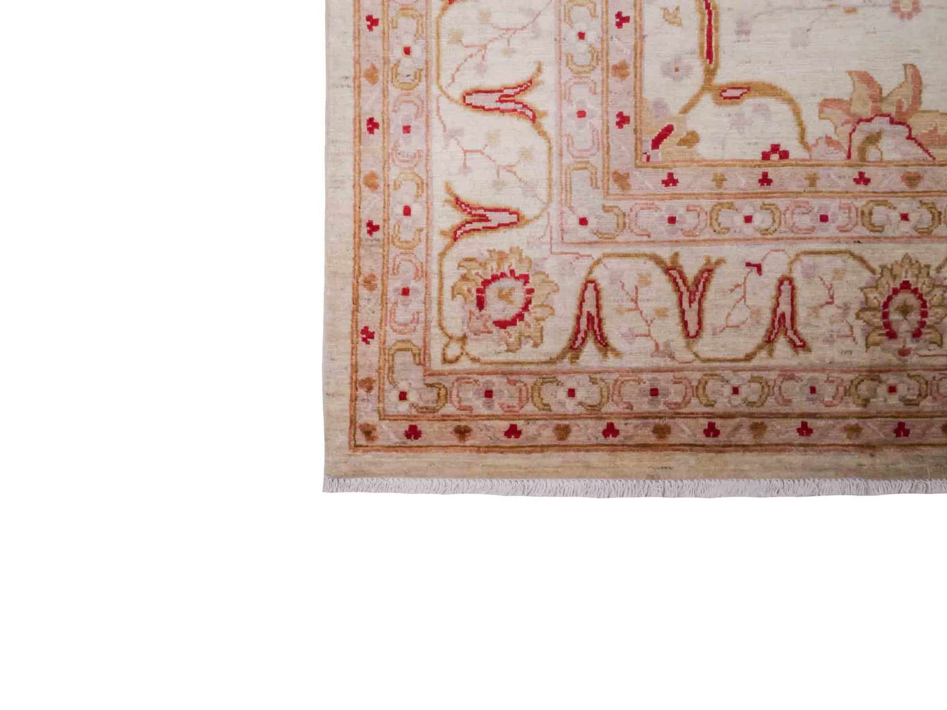 Handgeknüpfter Ziegler Farahan Orientteppich von Khademi aus Wolle, beige, gold, creme. Klassisches Allover-Design. Traditionell von Hand geknüpft in Afghanistan. Größe: 356 cm x 271 cm. Teppichnummer: RB3-1018. Verkauf durch Jupiter Intl.