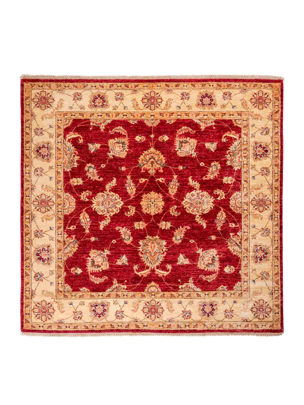 Quadratischer, handgeknüpfter Ziegler Farahan Orientteppich von Khademi aus Wolle, rot, beige. Klassisch-traditionell von Hand geknüpft in Afghanistan. Größe: 160 cm x 155 cm. Teppichnummer: SB3-1136 | Jupiter Intl.