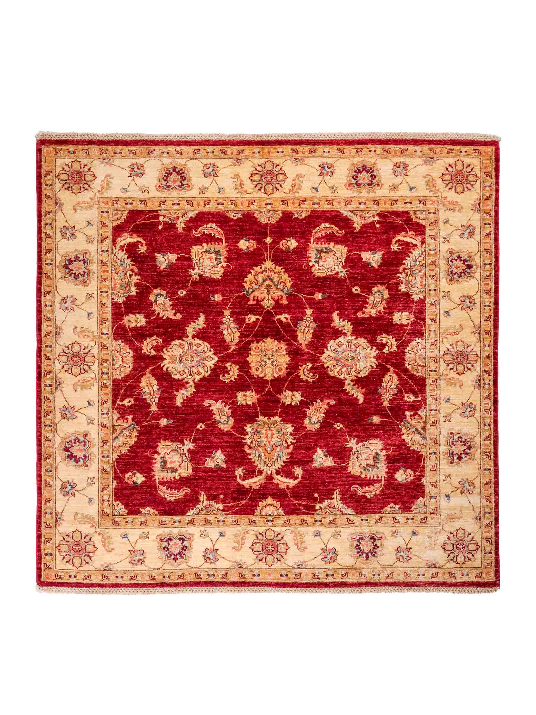 Quadratischer, handgeknüpfter Ziegler Farahan Orientteppich von Khademi aus Wolle, rot, beige. Klassisch-traditionell von Hand geknüpft in Afghanistan. Größe: 160 cm x 155 cm. Teppichnummer: SB3-1136 | Jupiter Intl.