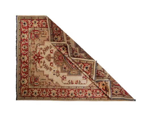 Handgeknüpfter Ziegler Heriz Orientteppich von Khademi aus Wolle, beige, rot. Klassisch-geometrisches Medaillon-Design. Von Hand geknüpft in Afghanistan. Größe: 268 cm x 186 cm. Teppichnummer: RB3-1009. Verkauf durch Jupiter Intl.