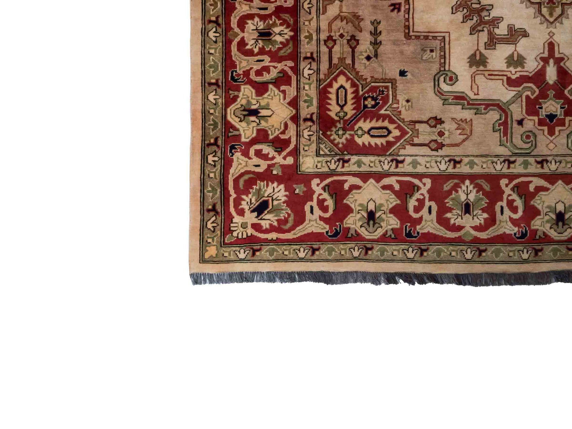 Handgeknüpfter Ziegler Heriz Orientteppich von Khademi aus Wolle, beige, rot. Klassisch-geometrisches Medaillon-Design. Von Hand geknüpft in Afghanistan. Größe: 268 cm x 186 cm. Teppichnummer: RB3-1009. Verkauf durch Jupiter Intl.