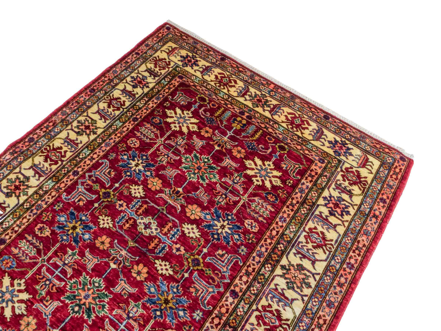 Handgeknüpfter Ziegler Kazak Orientteppich von Khademi aus Wolle, rot. Klassisches Design. Von Hand geknüpft in Afghanistan. Größe: 193 cm x 146 cm. Teppichnummer: RB3-1062. Verkauf durch Jupiter Intl.