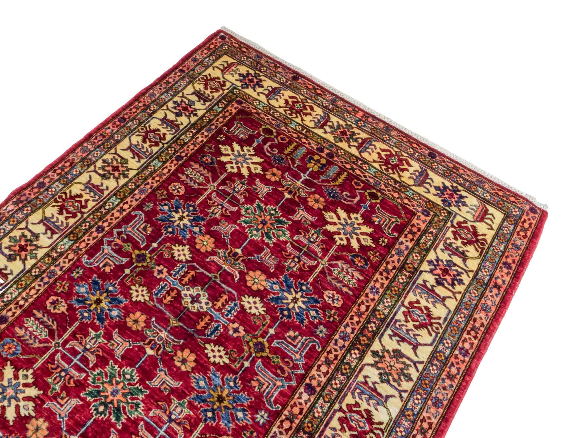 Handgeknüpfter Ziegler Kazak Orientteppich von Khademi aus Wolle, rot. Klassisches Design. Von Hand geknüpft in Afghanistan. Größe: 193 cm x 146 cm. Teppichnummer: RB3-1062. Verkauf durch Jupiter Intl.