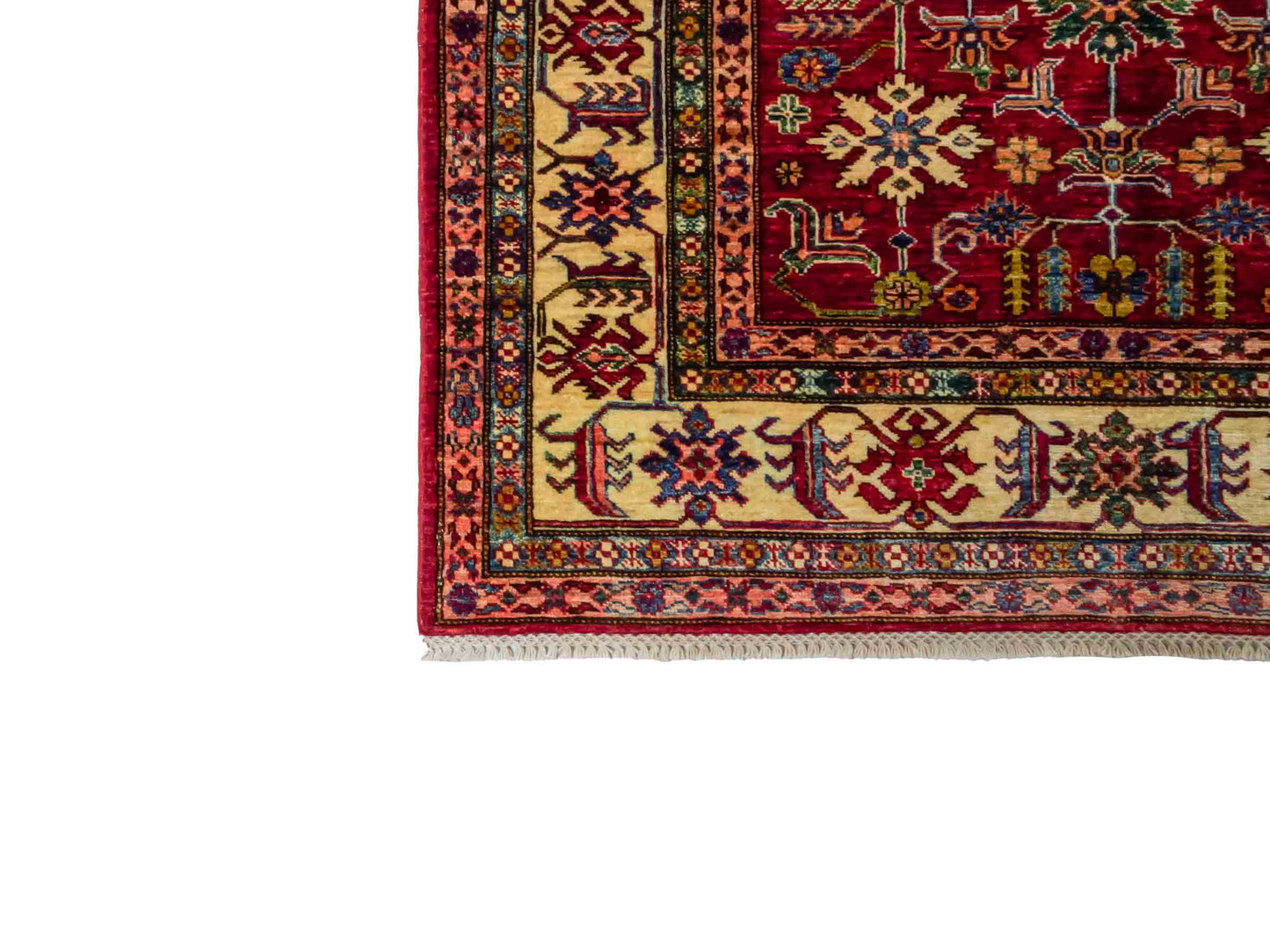 Handgeknüpfter Ziegler Kazak Orientteppich von Khademi aus Wolle, rot. Klassisches Design. Von Hand geknüpft in Afghanistan. Größe: 193 cm x 146 cm. Teppichnummer: RB3-1062. Verkauf durch Jupiter Intl.