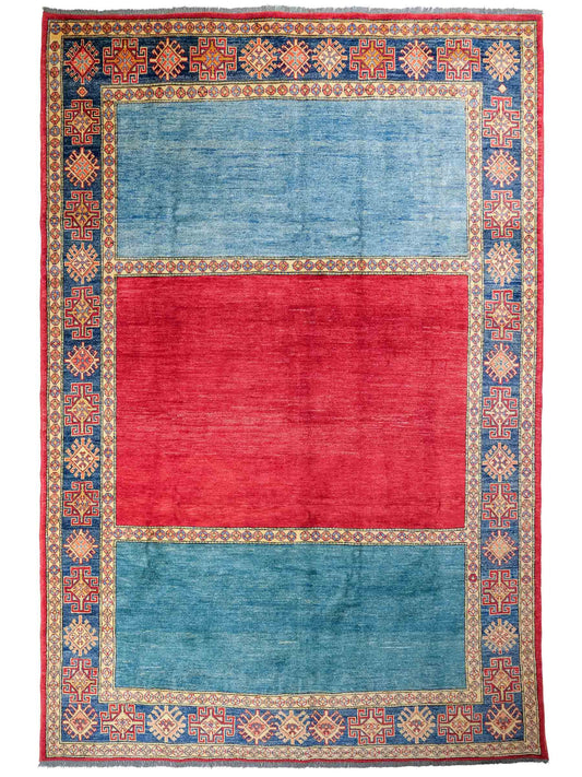 Handgeknüpfter Ziegler Kazak Orientteppich von Khademi aus Wolle, blau, rot. Klassisches Design. Von Hand geknüpft in Afghanistan. Größe: 283 cm x 209 cm. Teppichnummer: RB3-1011. Verkauf durch Jupiter Intl.
