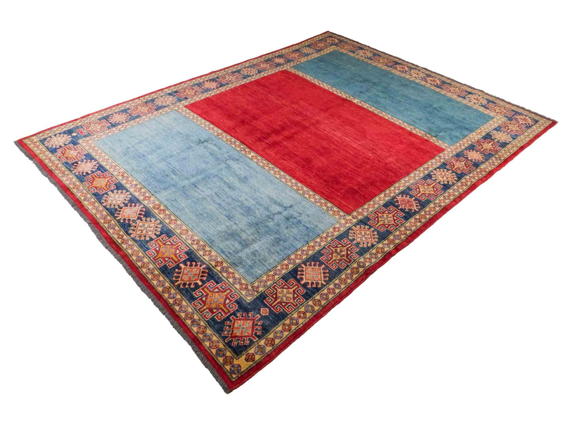 Handgeknüpfter Ziegler Kazak Orientteppich von Khademi aus Wolle, blau, rot. Klassisches Design. Von Hand geknüpft in Afghanistan. Größe: 283 cm x 209 cm. Teppichnummer: RB3-1011. Verkauf durch Jupiter Intl.