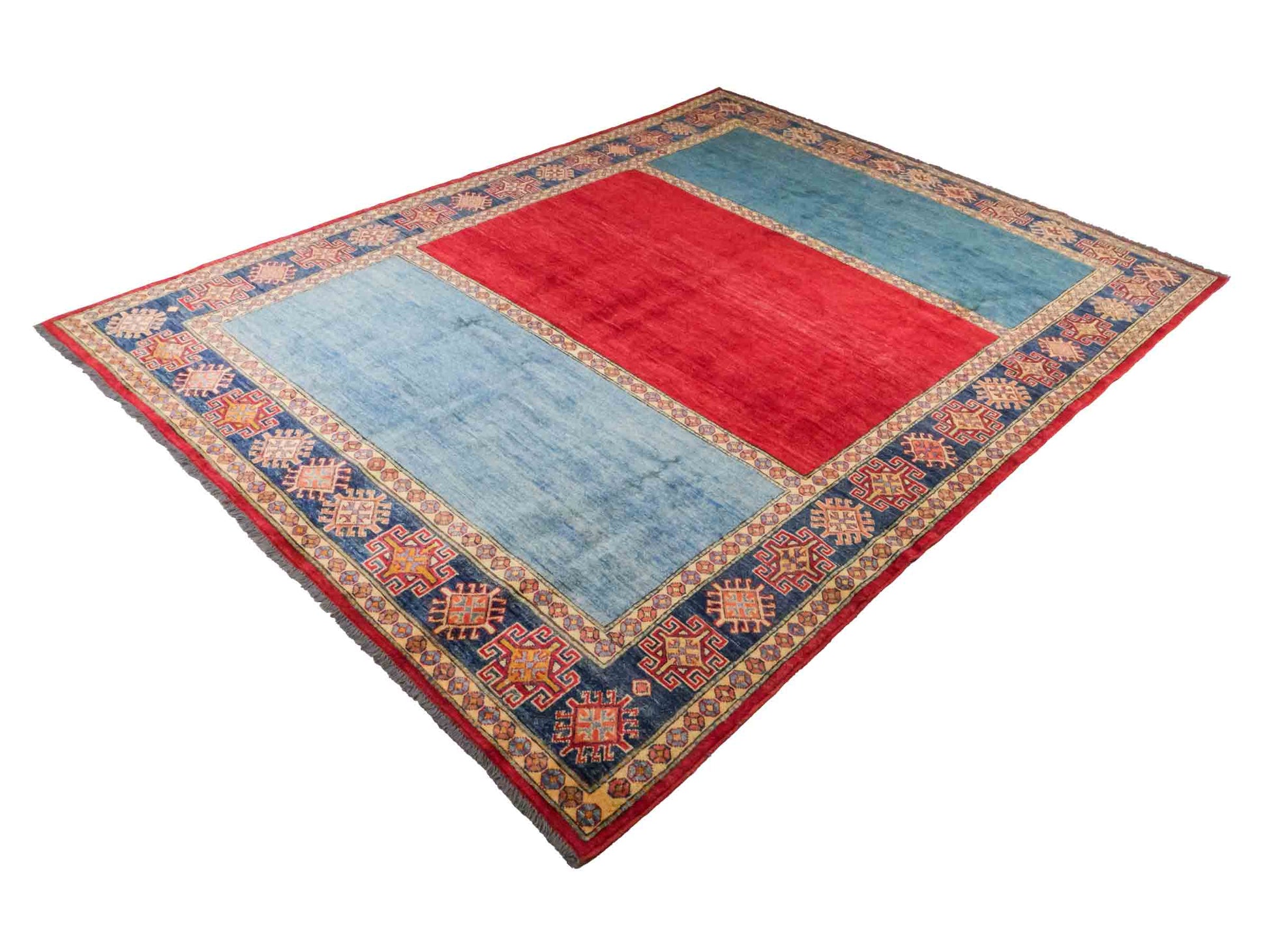 Handgeknüpfter Ziegler Kazak Orientteppich von Khademi aus Wolle, blau, rot. Klassisches Design. Von Hand geknüpft in Afghanistan. Größe: 283 cm x 209 cm. Teppichnummer: RB3-1011. Verkauf durch Jupiter Intl.