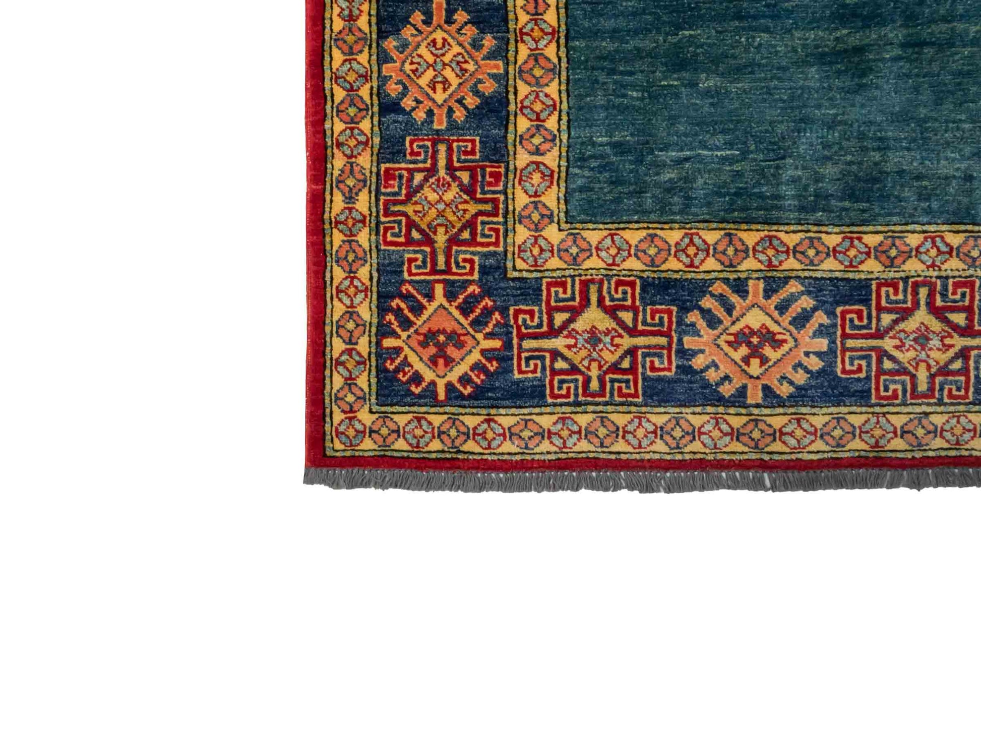 Handgeknüpfter Ziegler Kazak Orientteppich von Khademi aus Wolle, blau, rot. Klassisches Design. Von Hand geknüpft in Afghanistan. Größe: 283 cm x 209 cm. Teppichnummer: RB3-1011. Verkauf durch Jupiter Intl.