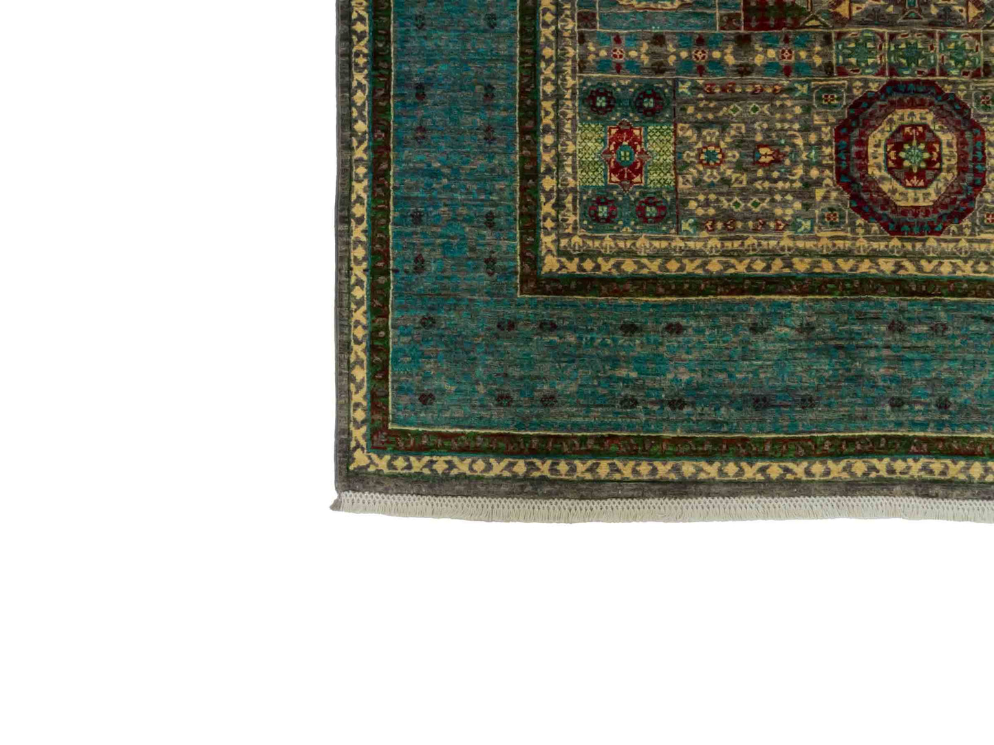 Handgeknüpfter Ziegler Mamluk Orientteppich von Khademi aus Wolle, blau, türkis. Klassisches, geometrisches Medaillon-Design. Von Hand geknüpft in Afghanistan. Größe: 204 cm x 155 cm. Teppichnummer: RB3-1057. Verkauf durch Jupiter Intl.