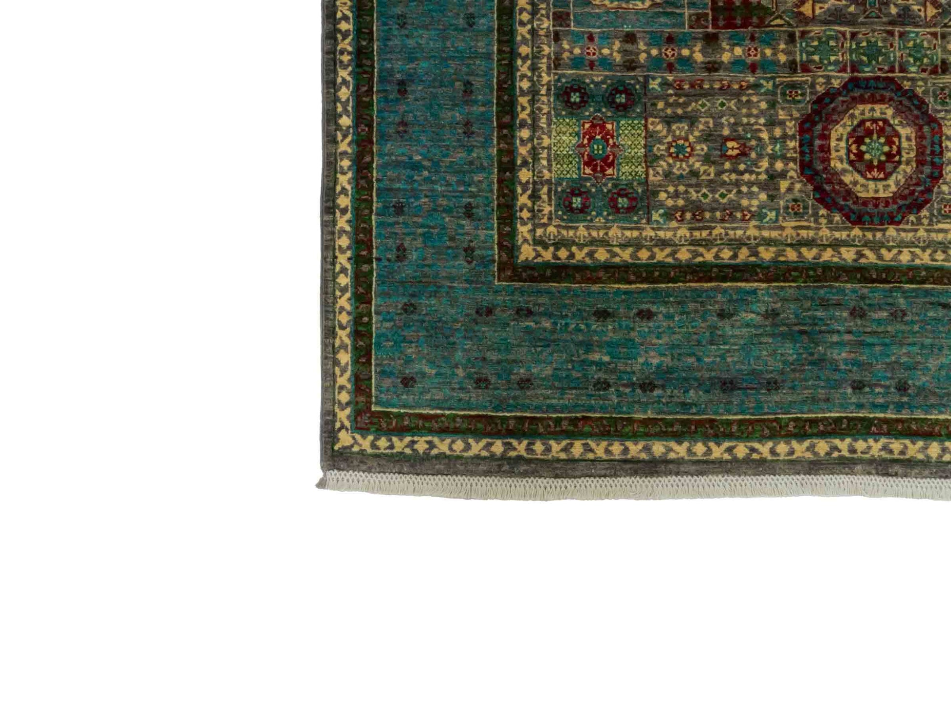 Handgeknüpfter Ziegler Mamluk Orientteppich von Khademi aus Wolle, blau, türkis. Klassisches, geometrisches Medaillon-Design. Von Hand geknüpft in Afghanistan. Größe: 204 cm x 155 cm. Teppichnummer: RB3-1057. Verkauf durch Jupiter Intl.