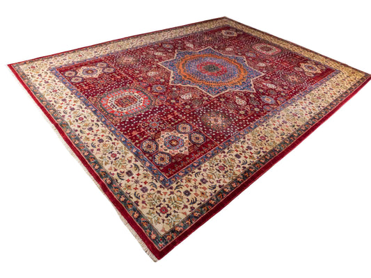 Handgeknüpfter Ziegler Mamluk Orientteppich von Khademi aus Wolle, rot. Klassisches, geometrisches Medaillon-Design. Traditionell von Hand geknüpft in Afghanistan. Größe: 373 cm x 277 cm. Teppichnummer: RB3-1017. Verkauf durch Jupiter Intl.