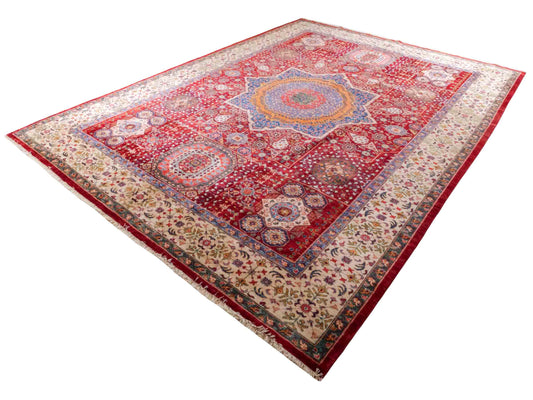 Handgeknüpfter Ziegler Mamluk Orientteppich von Khademi aus Wolle, rot. Klassisches, geometrisches Medaillon-Design. Traditionell von Hand geknüpft in Afghanistan. Größe: 373 cm x 277 cm. Teppichnummer: RB3-1017. Verkauf durch Jupiter Intl.
